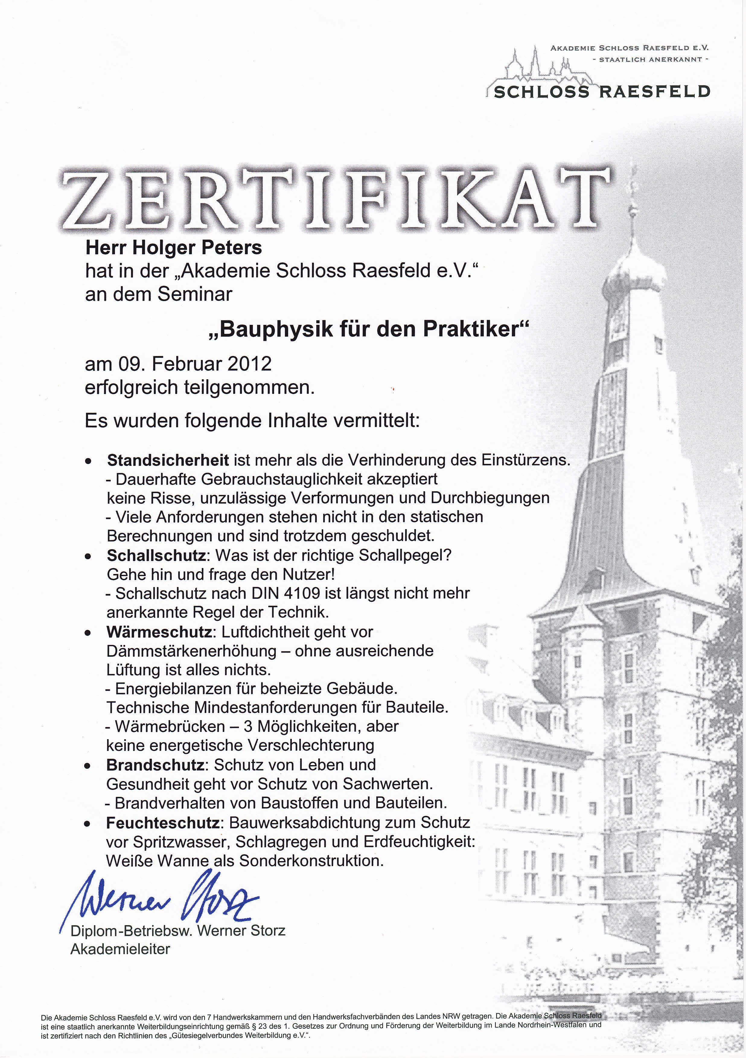 Zertifikat Bauphysik